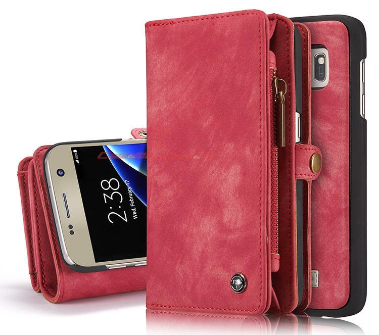 CaseMe 008 Samsung Galaxy S7 Edge Detachable 2 in 1 Zipper Wallet Folio Case Red