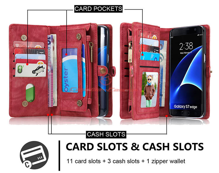 CaseMe 008 Samsung Galaxy S7 Edge Detachable 2 in 1 Zipper Wallet Folio Case Red