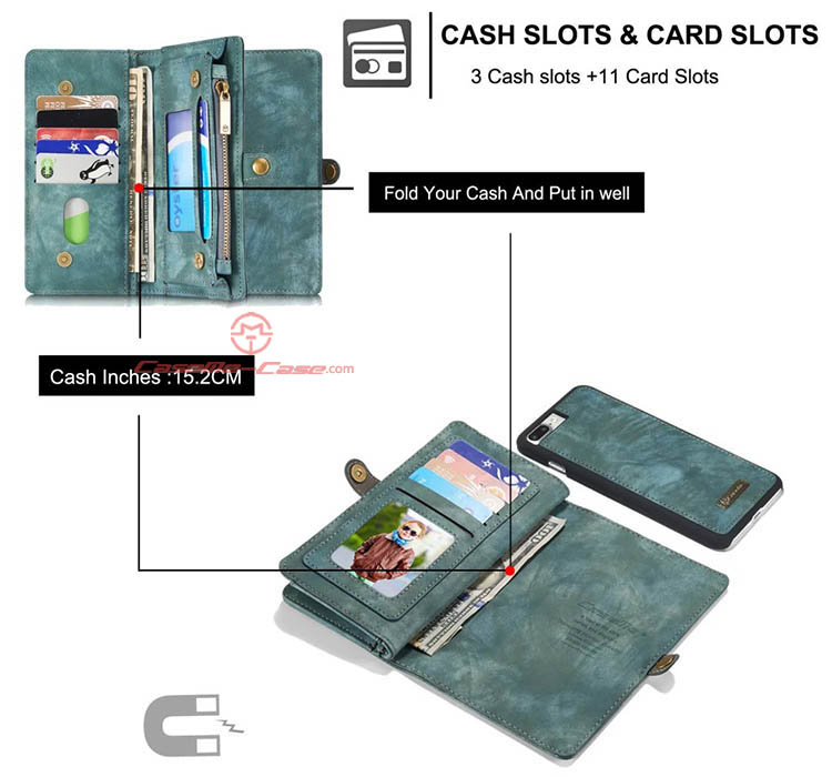 CaseMe iPhone 7 Plus Detachable 2 in 1 Zipper Wallet Folio Case Green