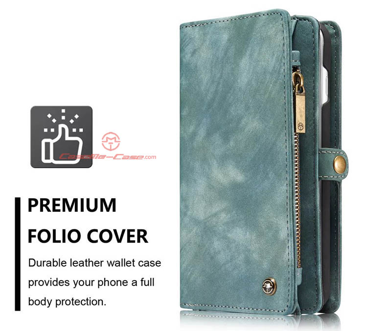 CaseMe iPhone 7 Plus Detachable 2 in 1 Zipper Wallet Folio Case Green