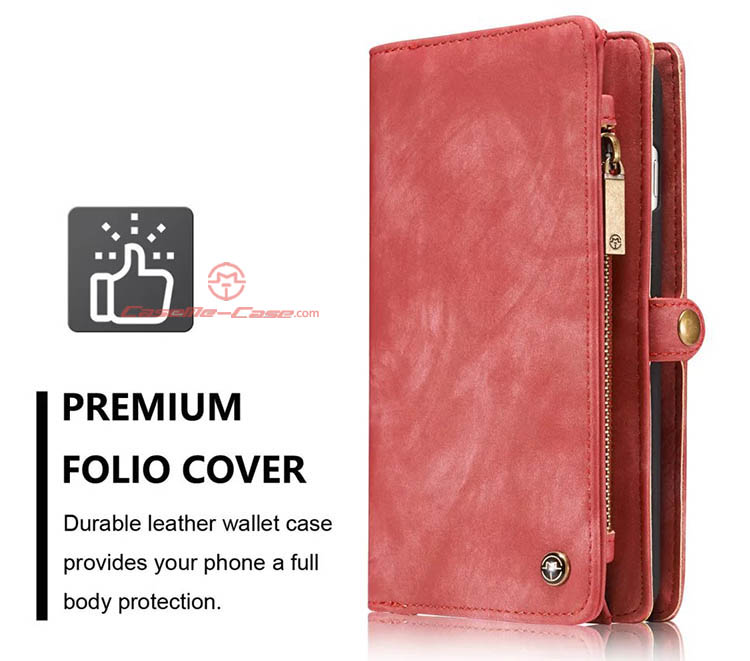 CaseMe iPhone 7 Plus Detachable 2 in 1 Zipper Wallet Folio Case Red