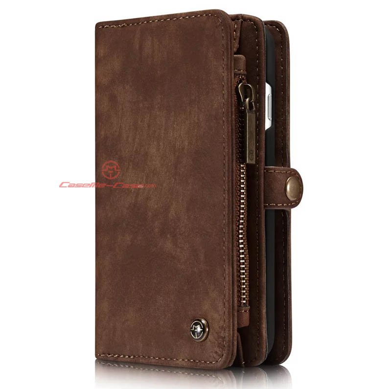 CaseMe 008 iPhone 7 Detachable 2 in 1 Zipper Wallet Folio Case Brown