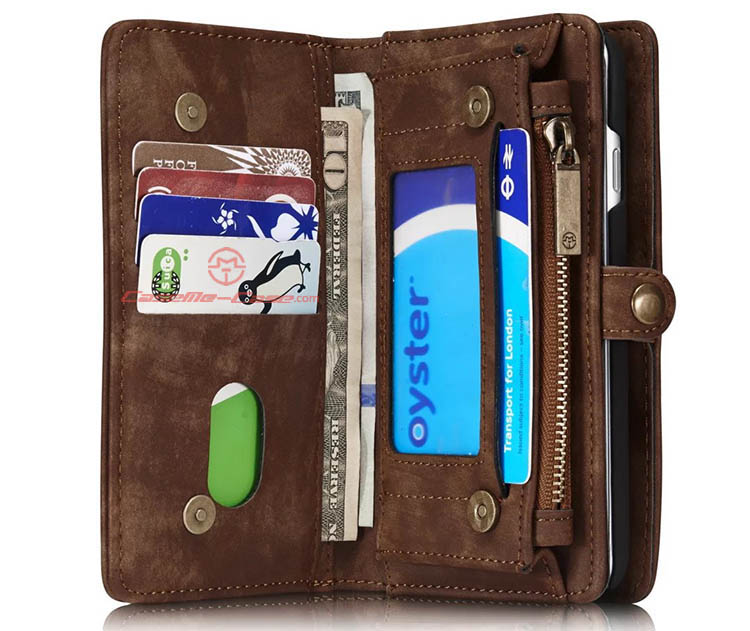 CaseMe 008 iPhone 7 Detachable 2 in 1 Zipper Wallet Folio Case Brown