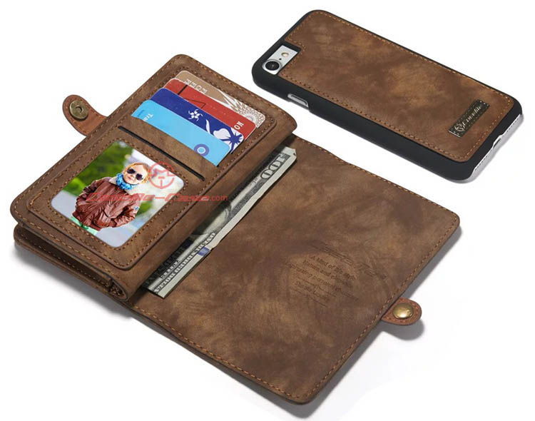 CaseMe 008 iPhone 7 Detachable 2 in 1 Zipper Wallet Folio Case Brown