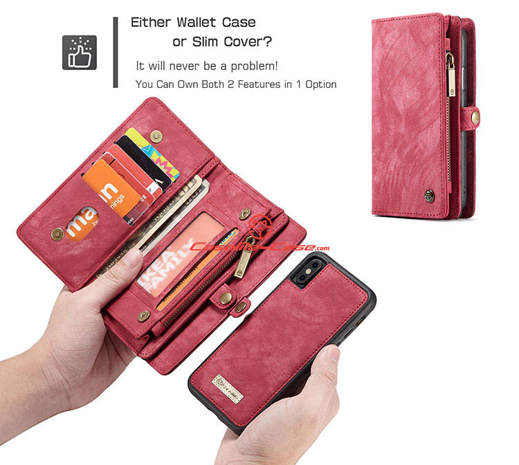 Caseme Iphone X Detachable Zipper Wallet Magnetic Folio Case Red