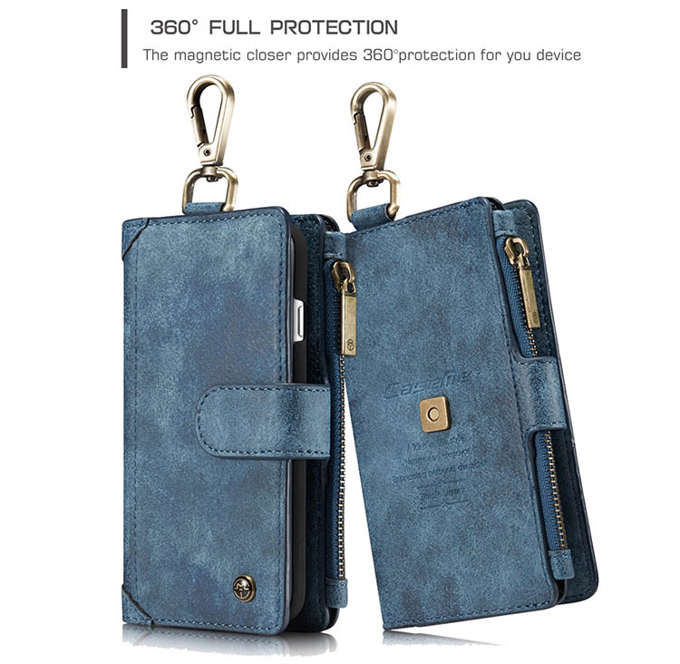 CaseMe 009 iPhone 7 Metal Buckle Zipper Wallet Detachable Folio Case Blue