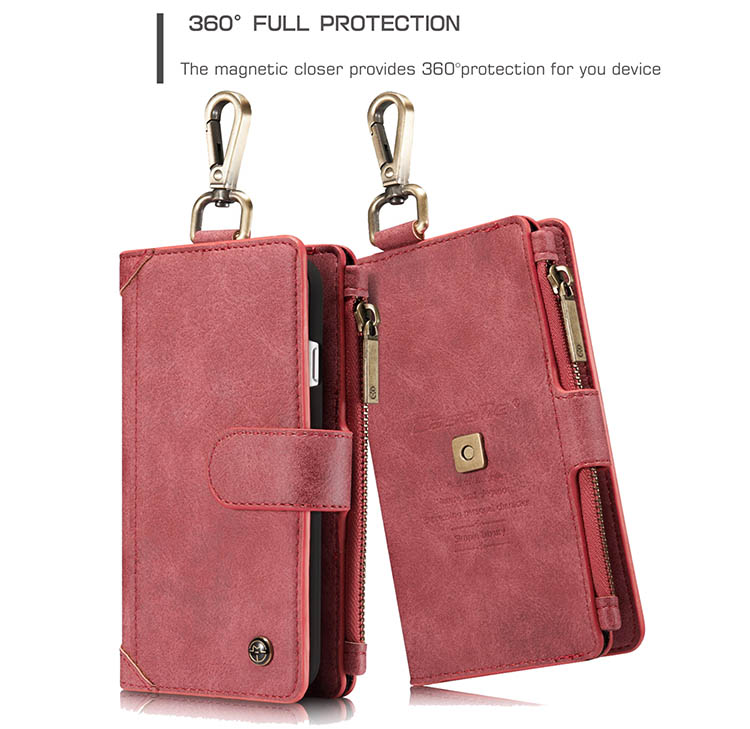 CaseMe 009 iPhone 7 Metal Buckle Zipper Wallet Detachable Folio Case Red