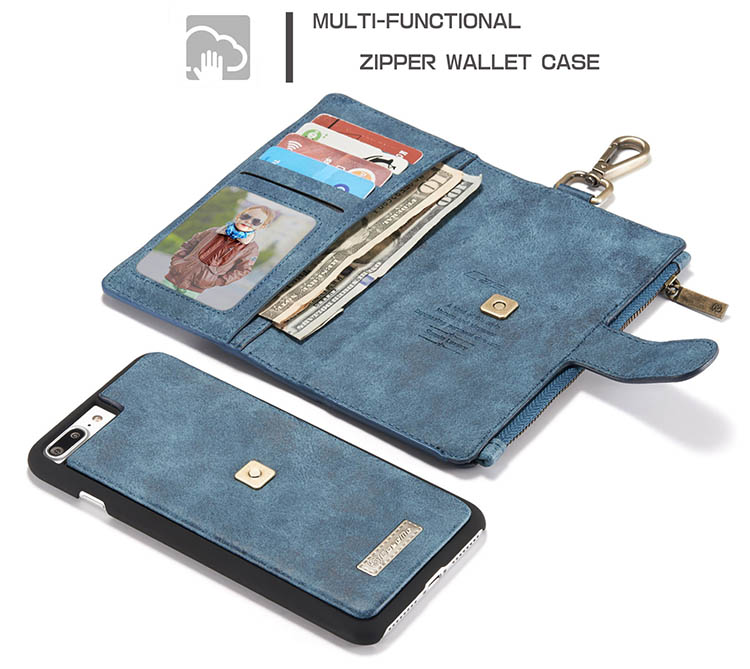 CaseMe 009 iPhone 7 Plus Metal Buckle Zipper Wallet Detachable Folio Case Blue