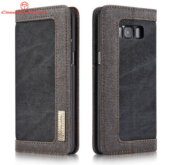 CaseMe Samsung Galaxy S8 Plus Canvas Leather Stand Wallet Case Black