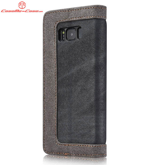 CaseMe Samsung Galaxy S8 Plus Canvas Leather Stand Wallet Case Black