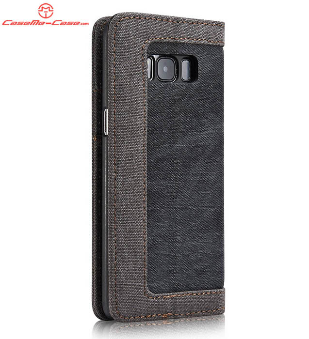 CaseMe Samsung Galaxy S8 Plus Canvas Leather Stand Wallet Case Black