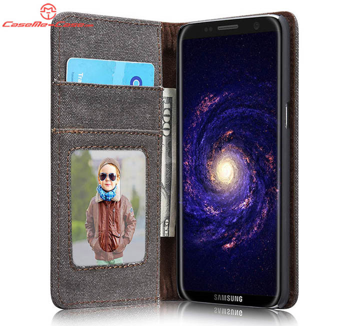 CaseMe Samsung Galaxy S8 Plus Canvas Leather Stand Wallet Case Black