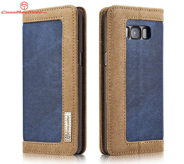 CaseMe Samsung Galaxy S8 Plus Canvas Leather Stand Wallet Case Blue