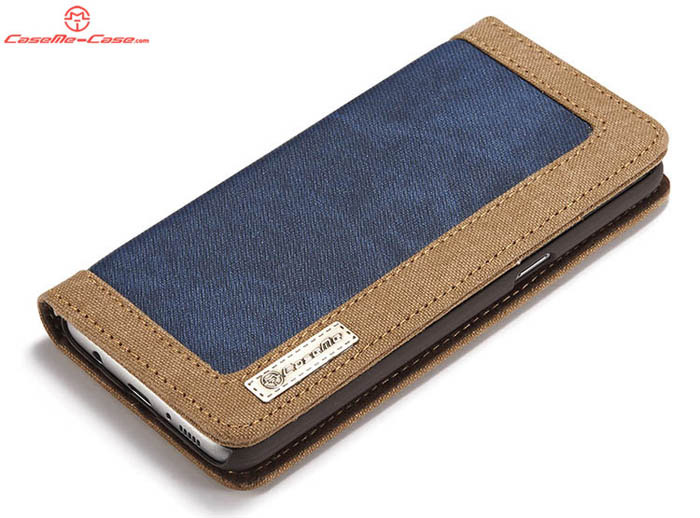 CaseMe Samsung Galaxy S8 Plus Canvas Leather Stand Wallet Case Blue