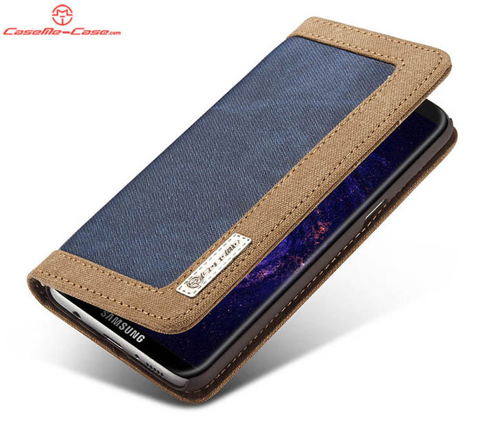 CaseMe Samsung Galaxy S8 Plus Canvas Leather Stand Wallet Case Blue