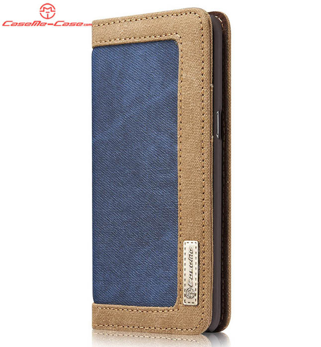 CaseMe Samsung Galaxy S8 Plus Canvas Leather Stand Wallet Case Blue