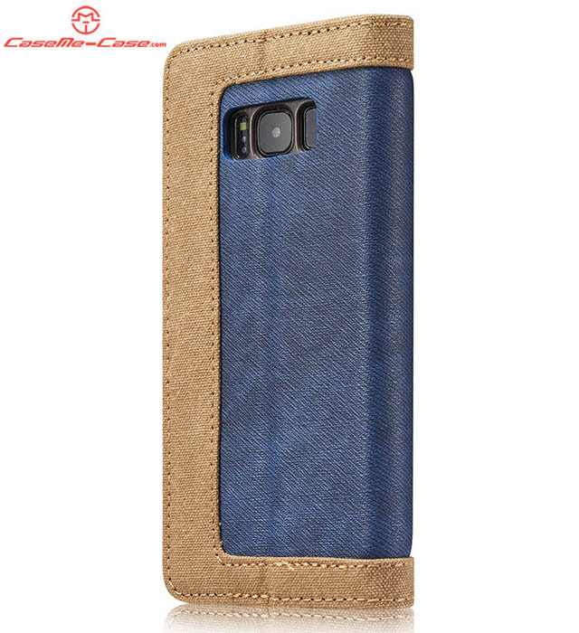 CaseMe Samsung Galaxy S8 Plus Canvas Leather Stand Wallet Case Blue