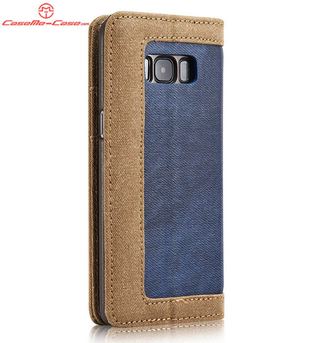 CaseMe Samsung Galaxy S8 Plus Canvas Leather Stand Wallet Case Blue