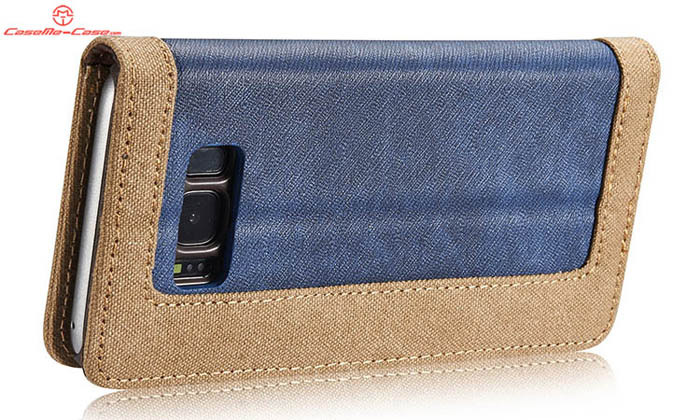 CaseMe Samsung Galaxy S8 Plus Canvas Leather Stand Wallet Case Blue