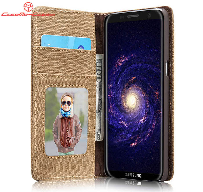 CaseMe Samsung Galaxy S8 Plus Canvas Leather Stand Wallet Case Blue