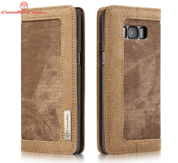 CaseMe Samsung Galaxy S8 Plus Canvas Leather Stand Wallet Case Brown