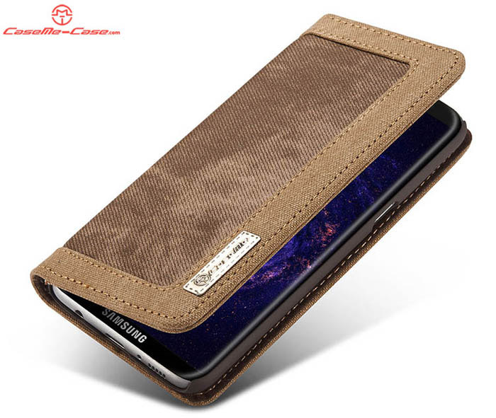 CaseMe Samsung Galaxy S8 Plus Canvas Leather Stand Wallet Case Brown