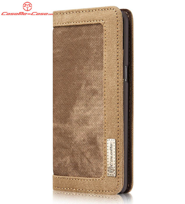 CaseMe Samsung Galaxy S8 Plus Canvas Leather Stand Wallet Case Brown