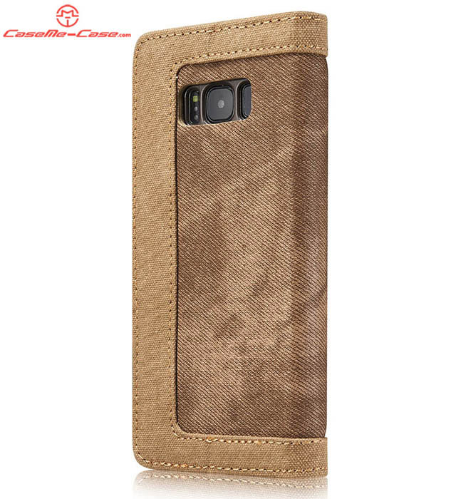 CaseMe Samsung Galaxy S8 Plus Canvas Leather Stand Wallet Case Brown