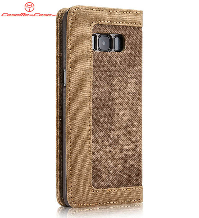 CaseMe Samsung Galaxy S8 Plus Canvas Leather Stand Wallet Case Brown