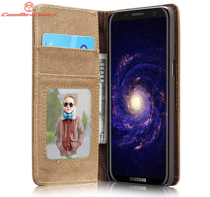 CaseMe Samsung Galaxy S8 Plus Canvas Leather Stand Wallet Case Brown