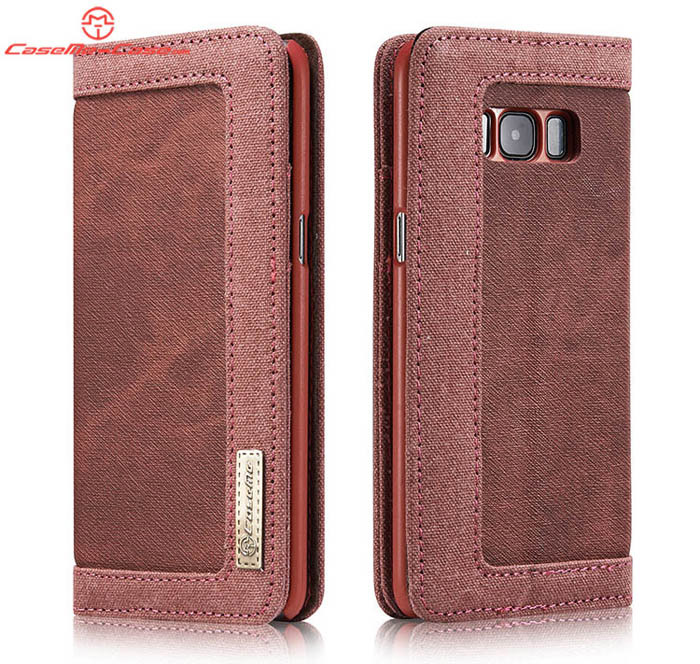 CaseMe Samsung Galaxy S8 Plus Canvas Leather Stand Wallet Case Red