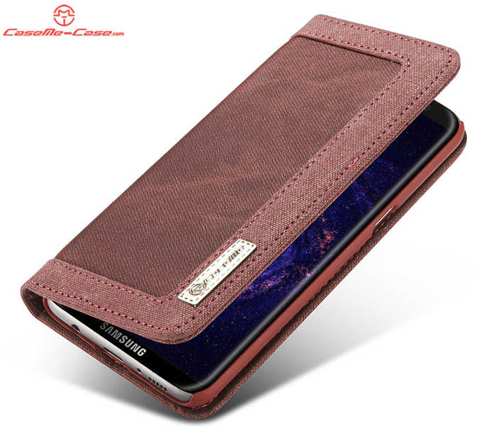 CaseMe Samsung Galaxy S8 Plus Canvas Leather Stand Wallet Case Red