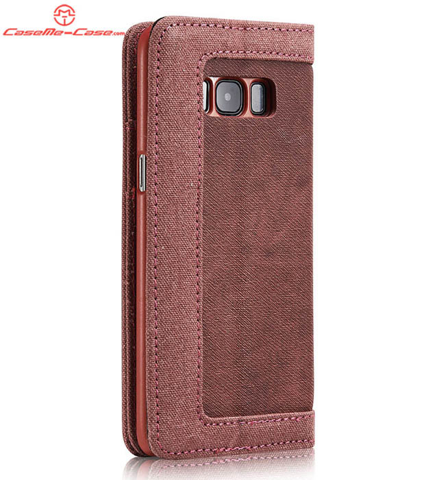 CaseMe Samsung Galaxy S8 Plus Canvas Leather Stand Wallet Case Red