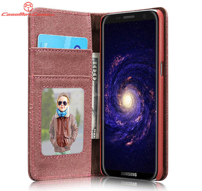 CaseMe Samsung Galaxy S8 Plus Canvas Leather Stand Wallet Case Red