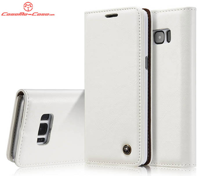 CaseMe Samsung Galaxy S8 Plus Magnetic Flip PU Leather Wallet Case White