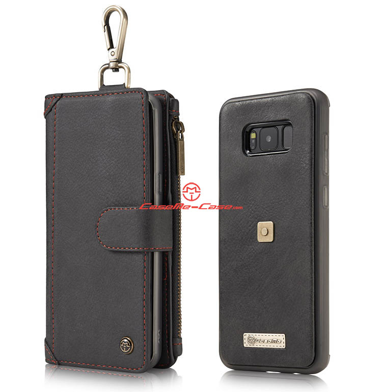 CaseMe Samsung Galaxy S8 Plus Metal Buckle Zipper Wallet Detachable Folio Case Black