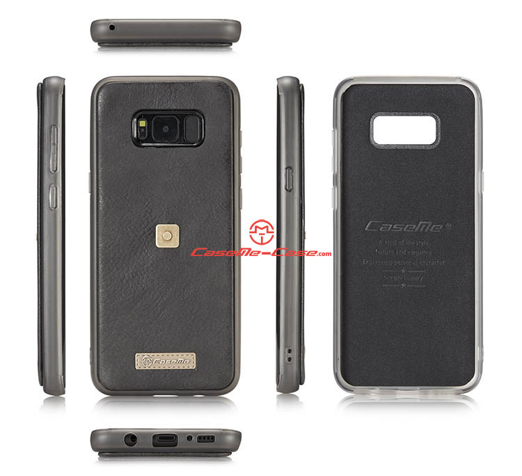 CaseMe Samsung Galaxy S8 Plus Metal Buckle Zipper Wallet Detachable Folio Case Black