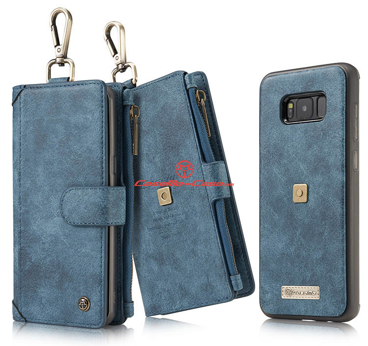 CaseMe Samsung Galaxy S8 Plus Metal Buckle Zipper Wallet Detachable Folio Case Blue