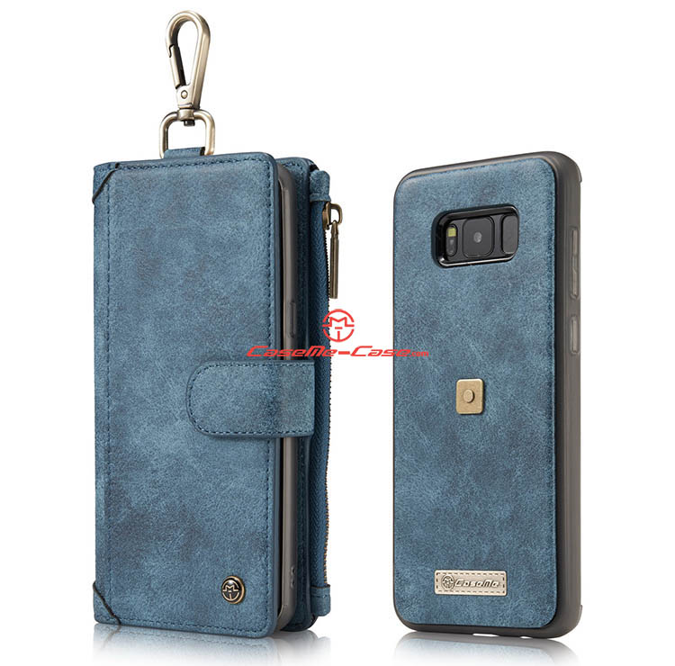 CaseMe Samsung Galaxy S8 Plus Metal Buckle Zipper Wallet Detachable Folio Case Blue