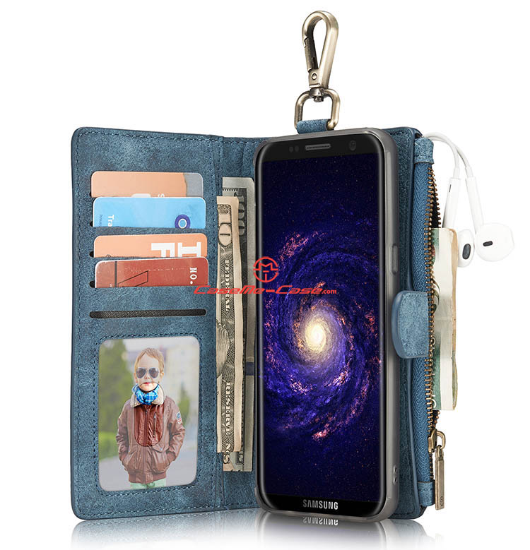 CaseMe Samsung Galaxy S8 Plus Metal Buckle Zipper Wallet Detachable Folio Case Blue