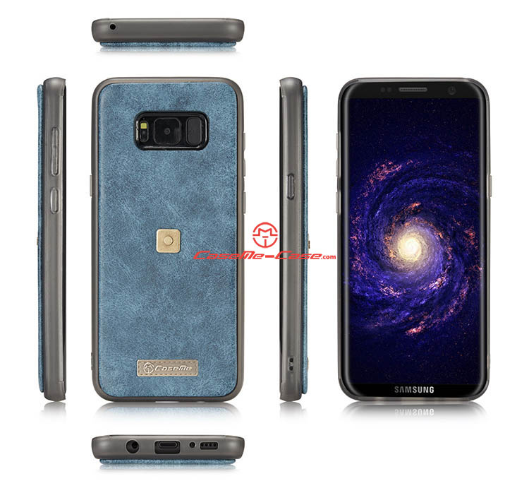 CaseMe Samsung Galaxy S8 Plus Metal Buckle Zipper Wallet Detachable Folio Case Blue