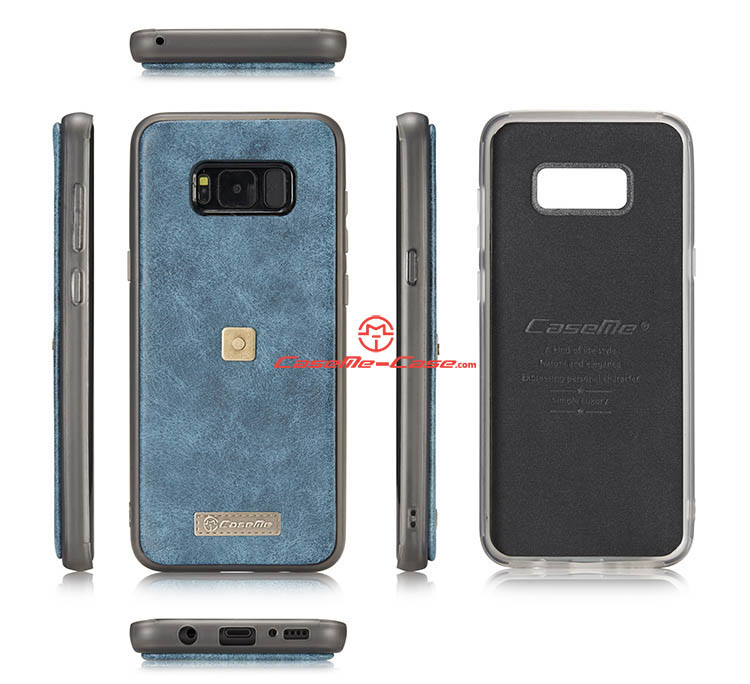 CaseMe Samsung Galaxy S8 Plus Metal Buckle Zipper Wallet Detachable Folio Case Blue