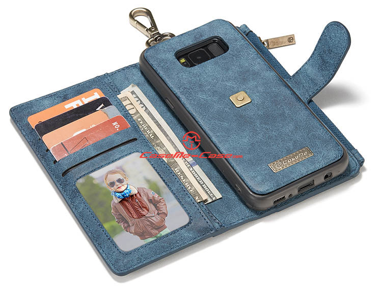 CaseMe Samsung Galaxy S8 Plus Metal Buckle Zipper Wallet Detachable Folio Case Blue