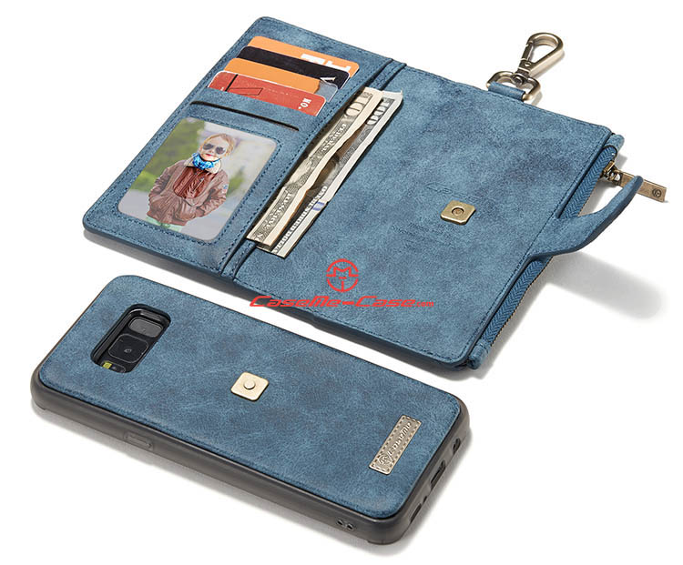 CaseMe Samsung Galaxy S8 Plus Metal Buckle Zipper Wallet Detachable Folio Case Blue