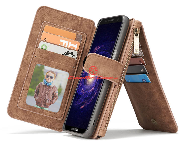 CaseMe Samsung Galaxy S8 Plus Zipper Wallet Detachable 2 in 1 Flip Case Brown