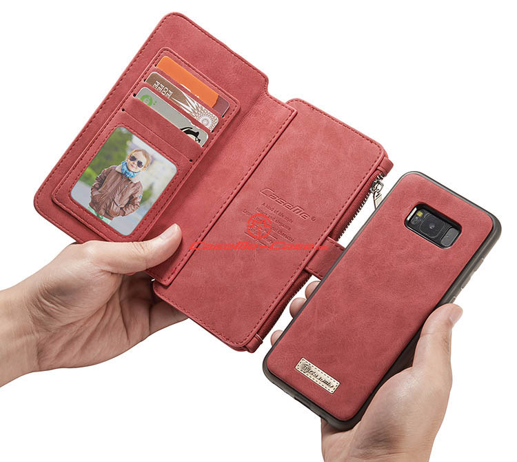 CaseMe Samsung Galaxy S8 Plus Zipper Wallet Detachable 2 in 1 Flip Case Red