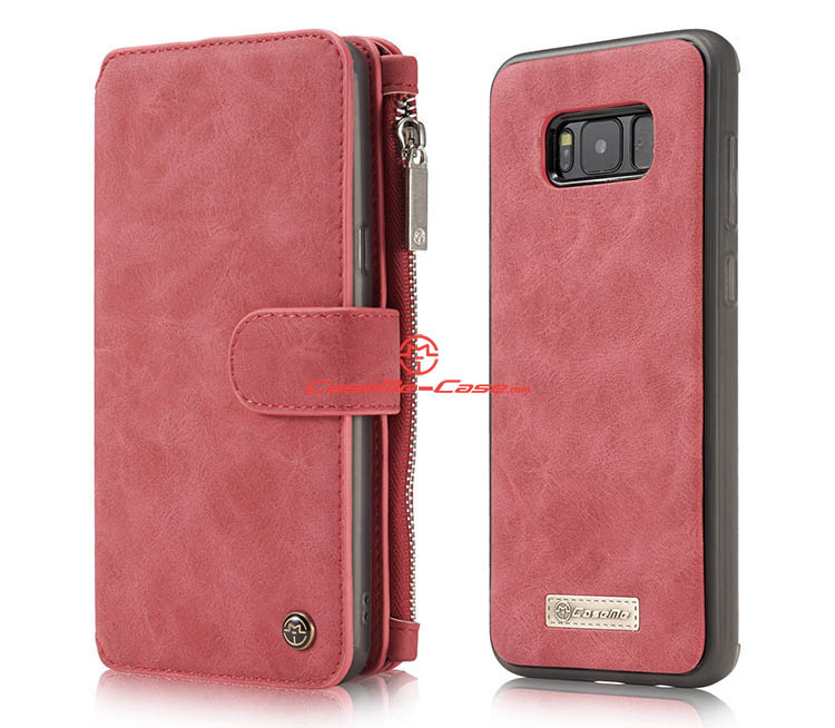 CaseMe Samsung Galaxy S8 Plus Zipper Wallet Detachable 2 in 1 Flip Case Red