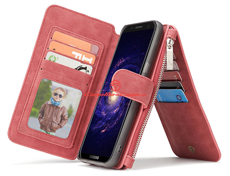 CaseMe Samsung Galaxy S8 Plus Zipper Wallet Detachable 2 in 1 Flip Case Red