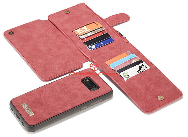 CaseMe Samsung Galaxy S8 Plus Zipper Wallet Detachable 2 in 1 Flip Case Red