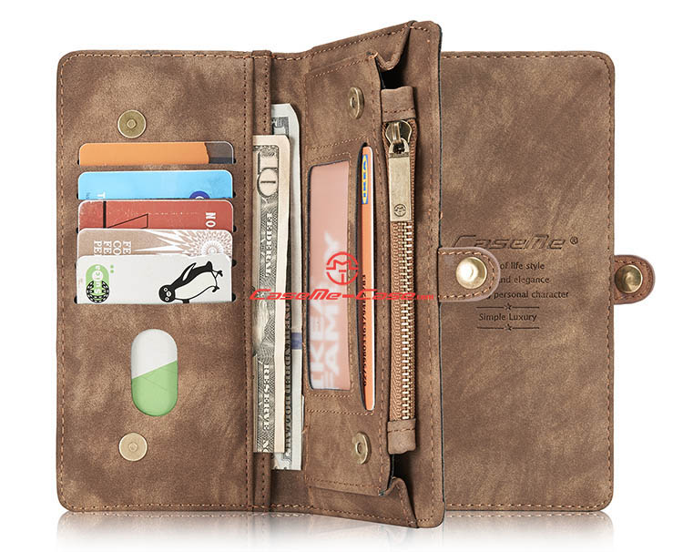 CaseMe Samsung Galaxy S8 Plus Zipper Wallet Detachable 2 in 1 Folio Case Brown